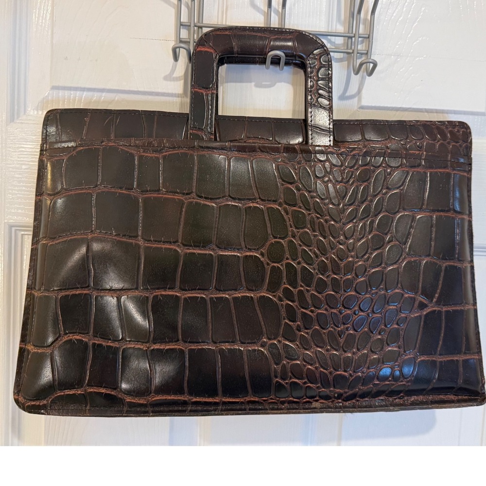 😍 Faux Crocodile Embossed‎ Handbag Dark Brown Top Handle Doctor Bag Style